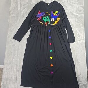 Silkscapes VTG Mardi Gras Theatre Drama Maxi Dress 1x/2x Black Artsy Teacher